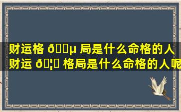 财运格 🐵 局是什么命格的人（财运 🦋 格局是什么命格的人呢）